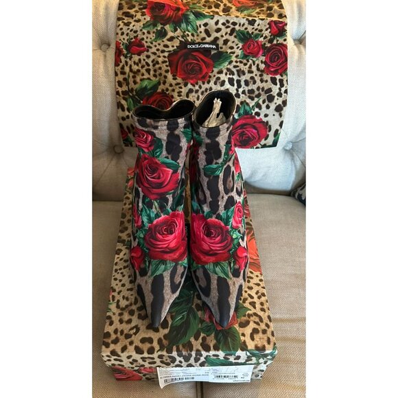 NIB $1195 Dolce & Gabbana Leopard Rose Print Stretch Boots Size 10 - Picture 4 of 9